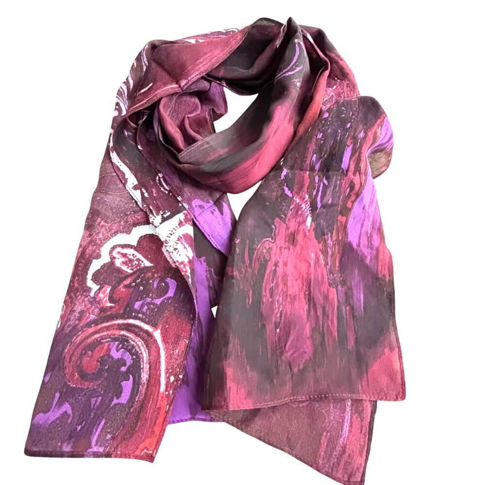 Cynthia Rowley purple pink watercolor silk scarf long rectangle elegant paisley